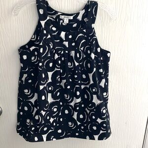 John Paul, Richard, small sleeveless, navy blue and white print summer blouse